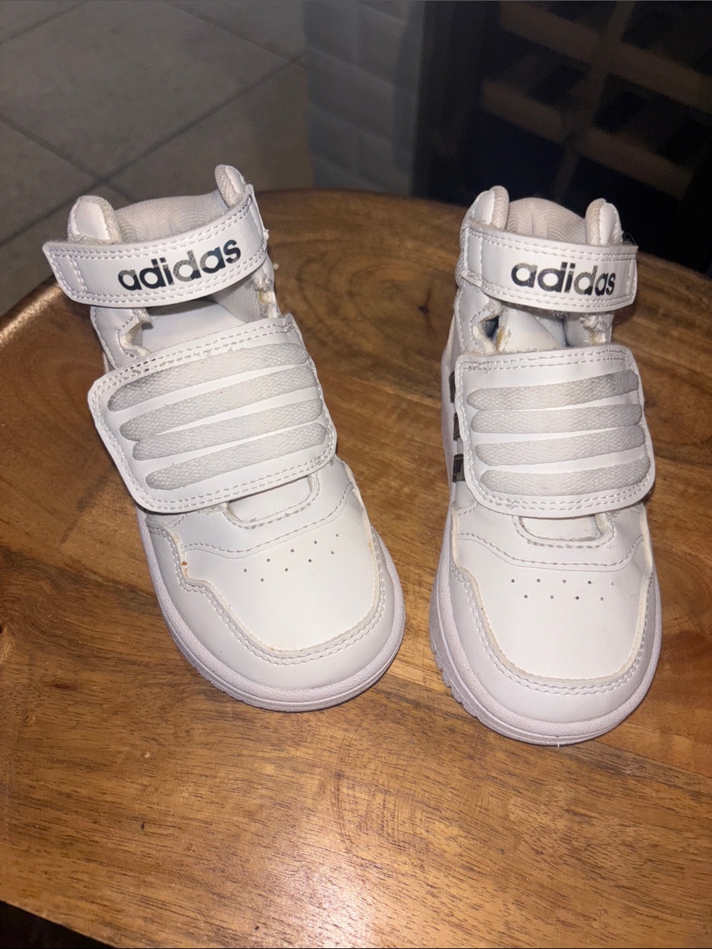 adidas Kids White High-Top Velcro Strap Sneakers